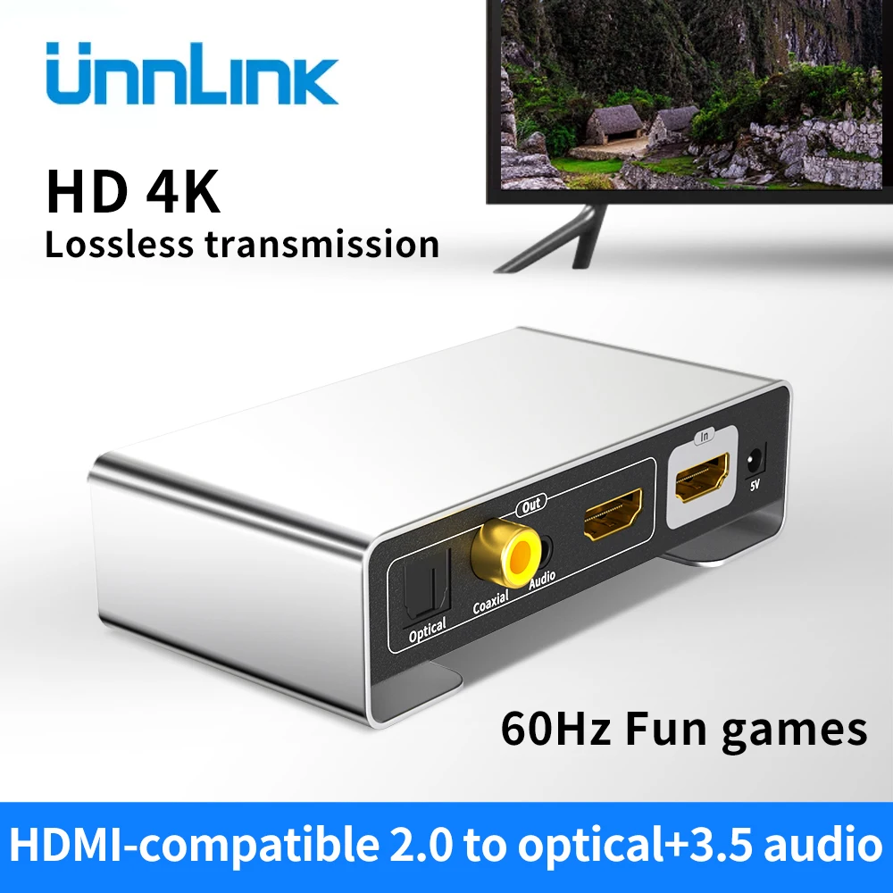 Unnlink аудио конвертер HDMI Совместимость 2 0 до 5 1 оптический Toslink коаксиальный 3 jack с