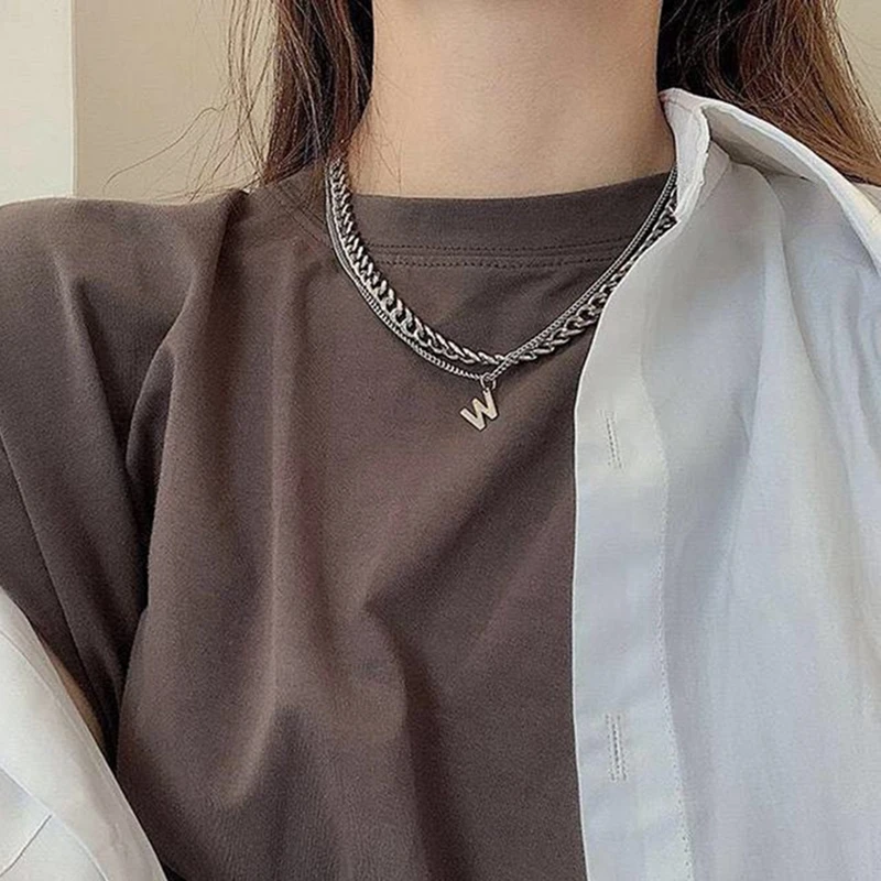 

Letter Layered Necklace All-Match Hip Hop Link Choker Necklace Clavicle Necklace For Women collier collares Necklace