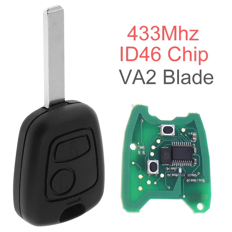 

433MHz 2 Buttons Remote Key Fob with ID46 Chip and Battery for C2 03/10/2003 - 2006 C3 Pluriel 03/10/2003 - 2006 Peugeot 307