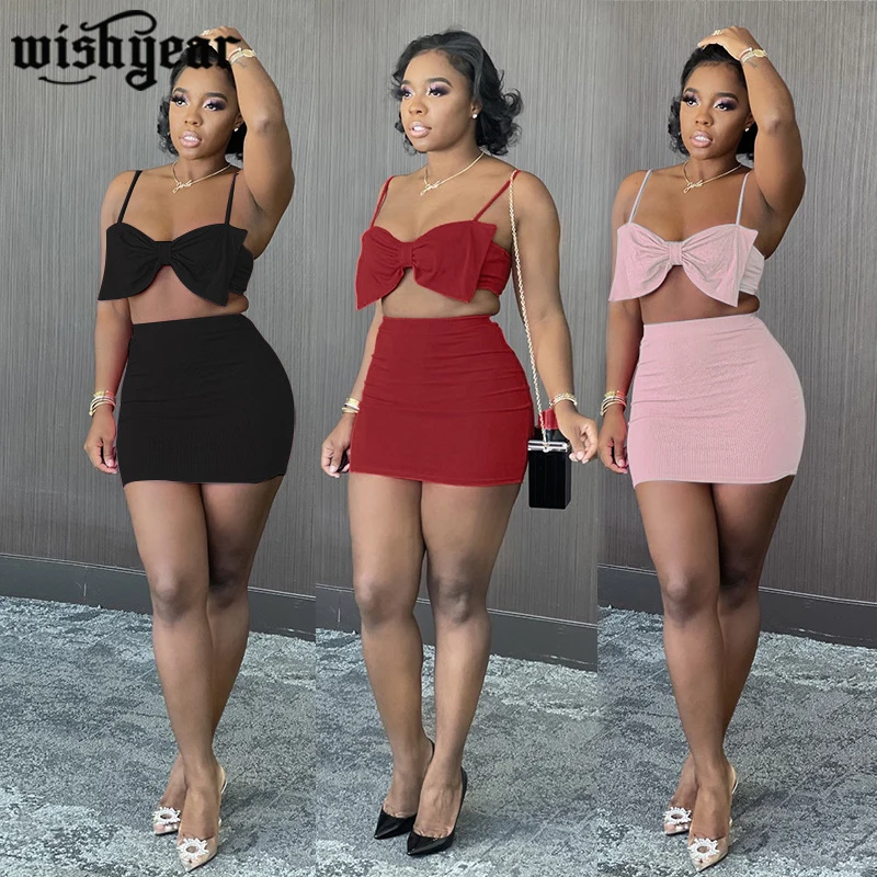 

Active Fleece Sweatsuit Women's Spaghetti Strap Bowknot Crop Tops and Skirt Set Sport Tracksuit Two Piece Set Fitness Outfit