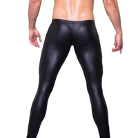 sexy men low rise u bulge pouch night club stage performance tights bodywear pants mens shiny faux leather leggings gay wear