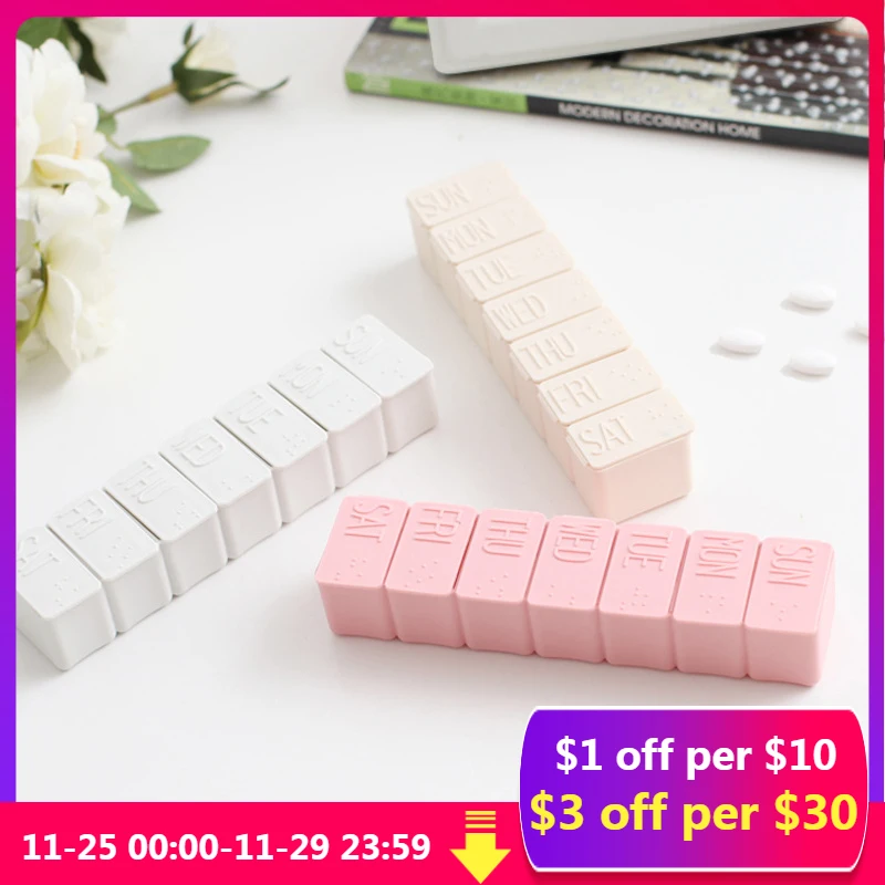 

2Pcs/Set Travel Pill Box Holder Weekly Medicine Storage Organizer Container Drug Tablet Dispenser Independent Lattice Pill Case