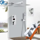 Хромированный смеситель для душа puerqihy, встраиваемые в стену душевые лейки, цифровой дисплей температуры, Душевая система