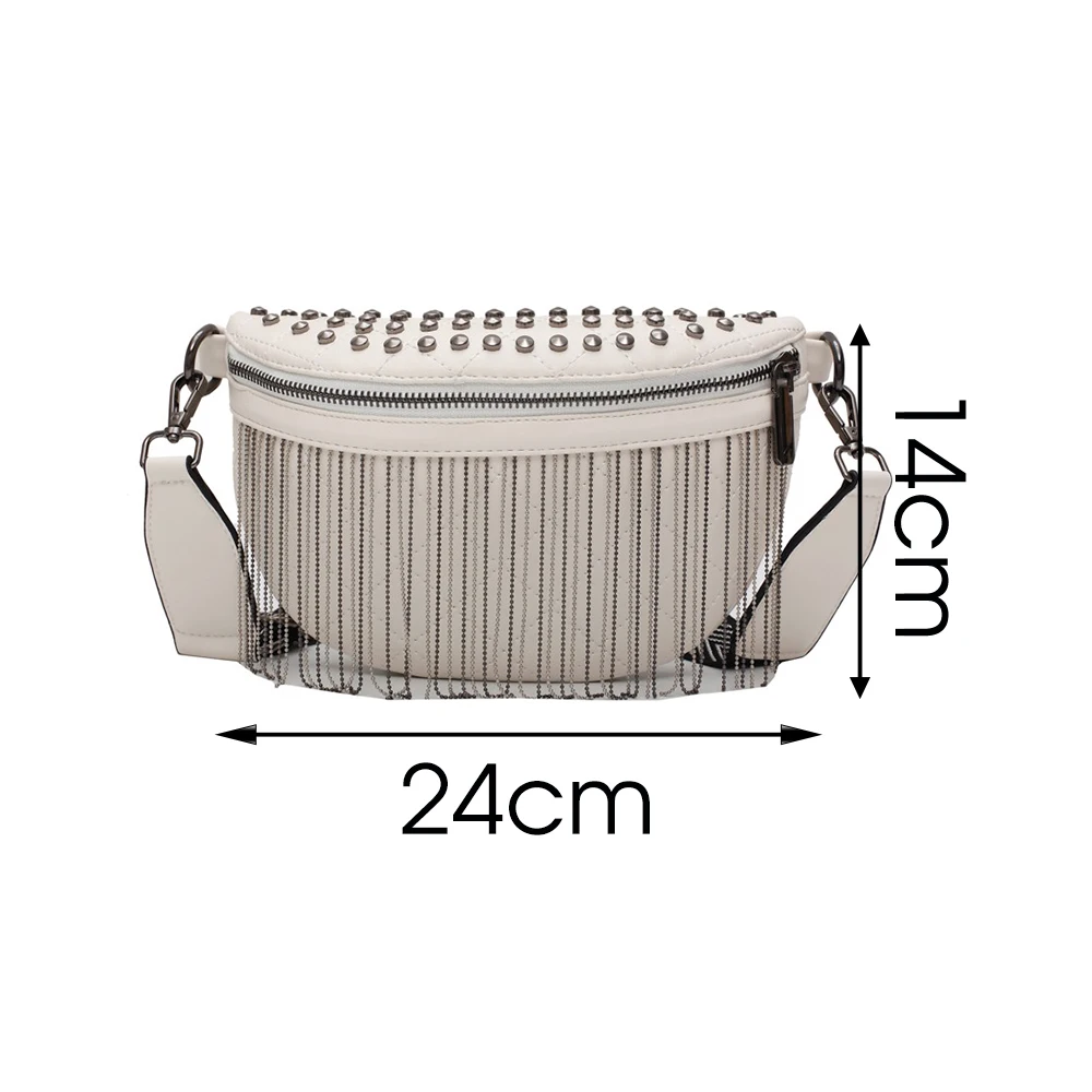 

Fashion Tassel Rivet Crossbody Bags for Women Designer Chest Messenger Bag Lady Solid Cell Phone Handbags and Purses Female