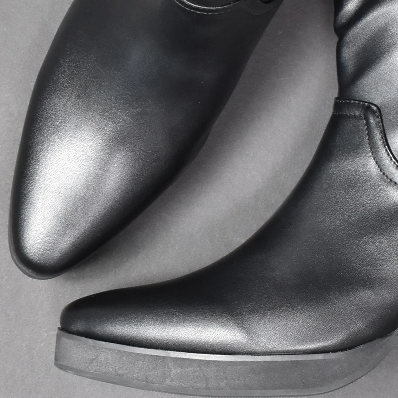 Ботильоны мужские из натуральной воловьей кожи заостренный носок молния высокий