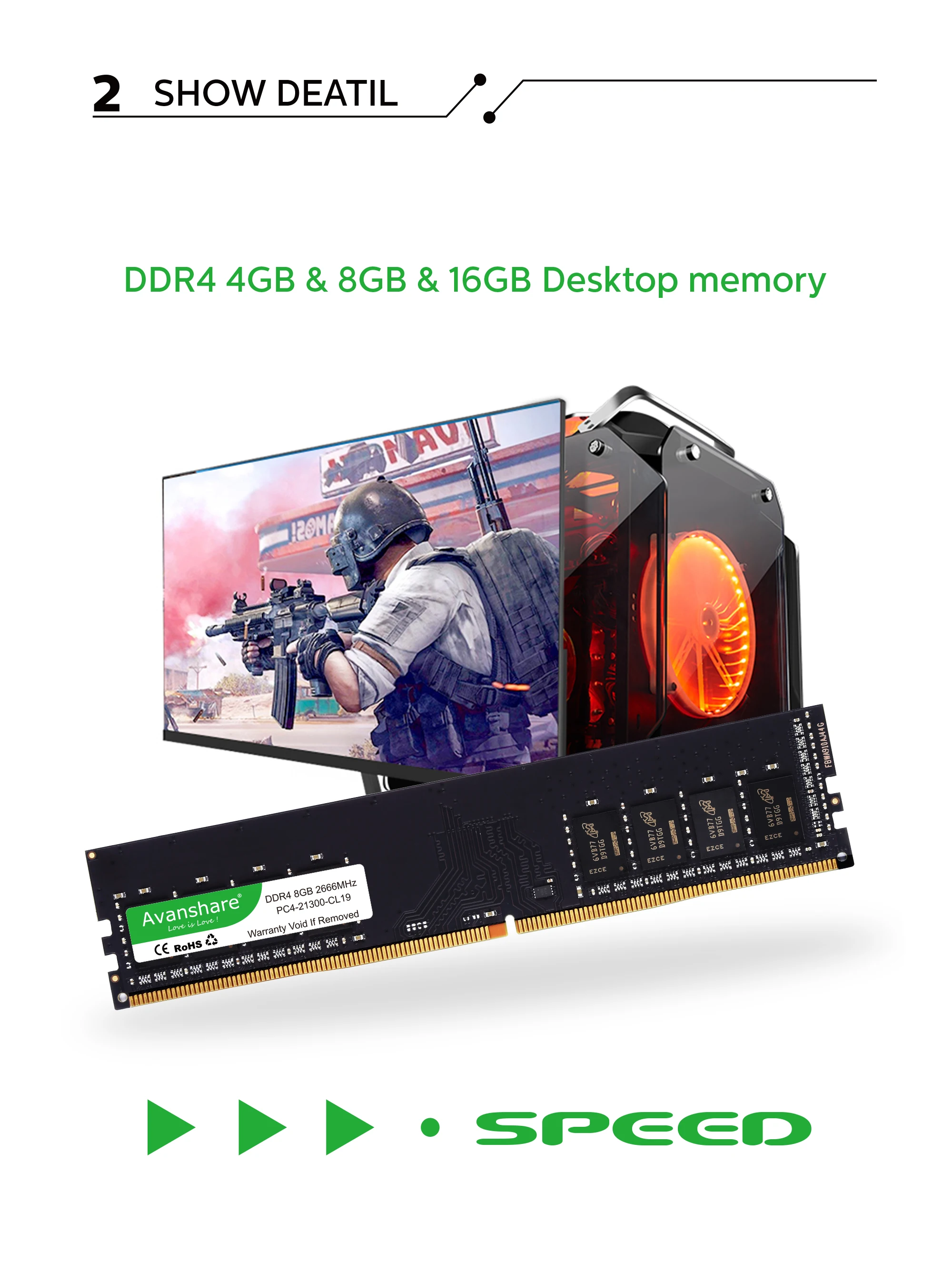 Оперативная память Avanshare ddr4 4 ГБ 8 ГБ 16 ГБ 2400 МГц 1,2 в 288pin пожизненная гарантия высокая производительность высокая скорость ram для настольных ПК Intel и