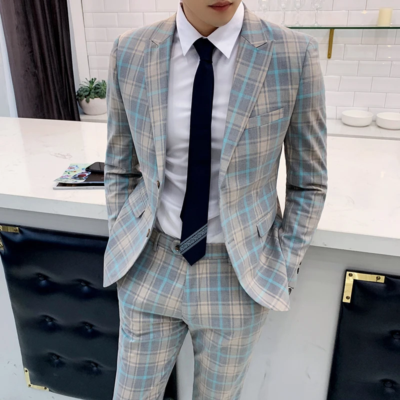 Мужской свадебный костюм смокинг Ternos дизайнерский клетчатый в деловом стиле