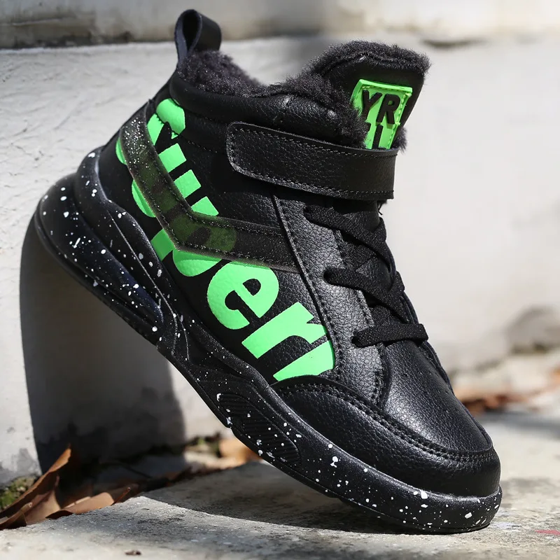 Зимние ботинки для мальчиков детская теплая обувь кожаные ботильоны модные