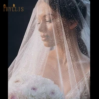 b65 long wedding veil with shine veil for the bride vintage face veil white champagne veil without comb bling veil with sequins
