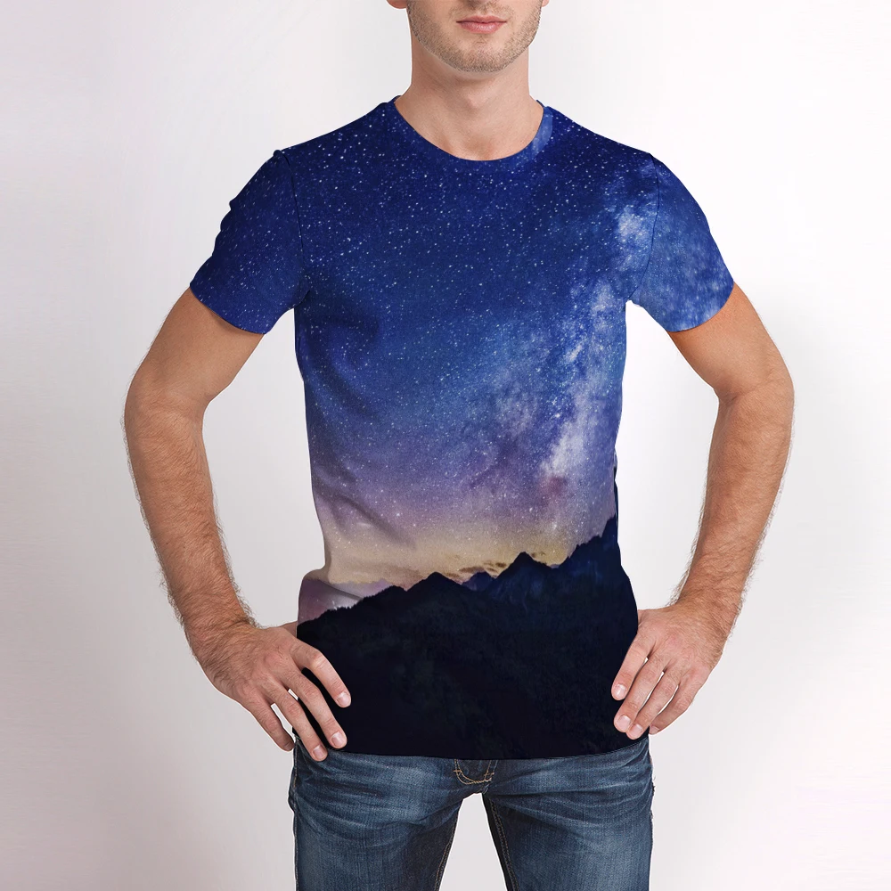 

2021 New Men T-shirt Summer Fashion Short-Sleeve 3D Oversize Tops Color Starry sky Printing T Shirt Men's Clothing