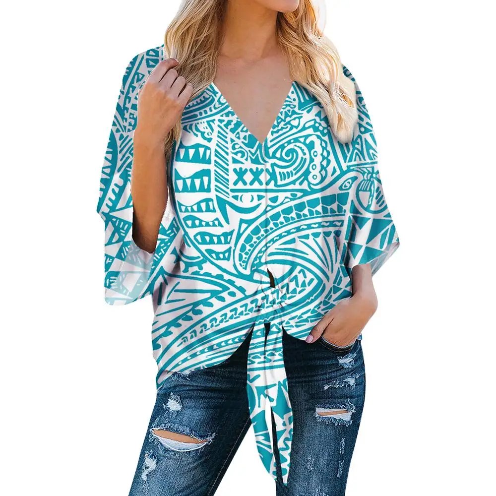 Promotional Polynesian Traditional Tribal Print Women Chiffon Tops Shirt Exclusive Printed Chiffon For Ladies Chiffon Blouses