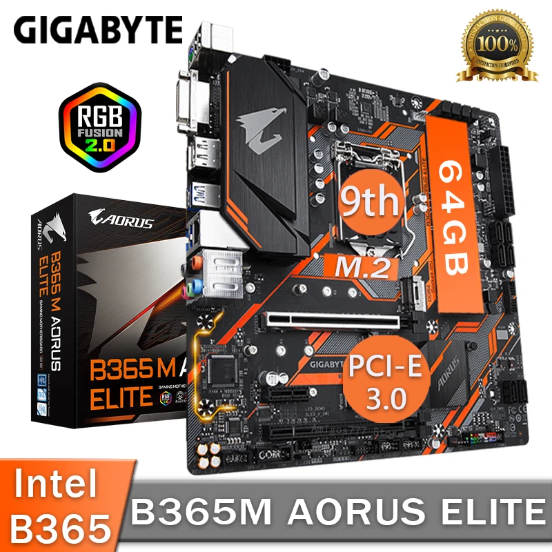 

Материнская плата LGA 1151 Gigabyte B365M AORUS ELITE, игровая, ATX, поддержка процессора 8/9 поколения i9 i7 i5, DDR4, 64 ГБ, CrossFireX, B365