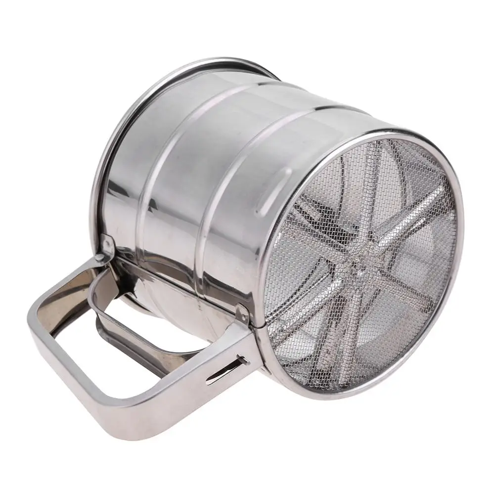 Stainless Steel Mesh Flour Sifter Mechanical Baking Icing Sugar Shaker Sieve Cup Shape Bakeware Pastry Tools | Дом и сад