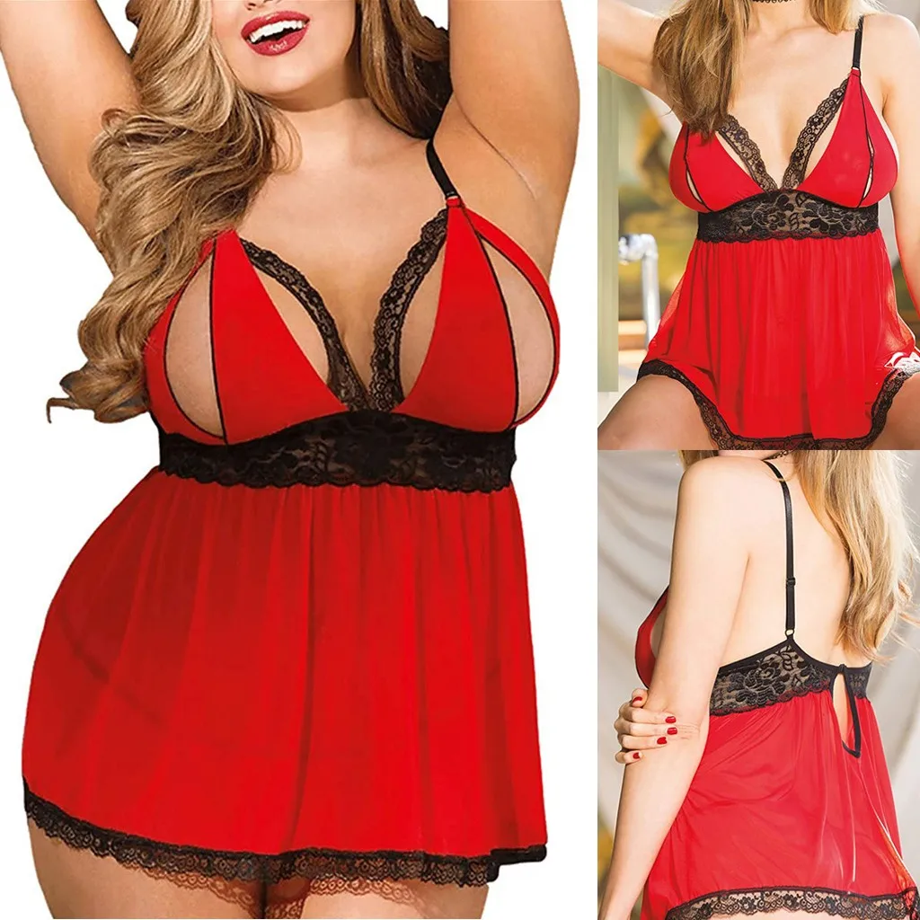 

Plus Size Women Sexy Lingerie Backless Lace Babydoll G-String Open Bra Teddy Underwear See Through Sleepwear Thong Nightwear