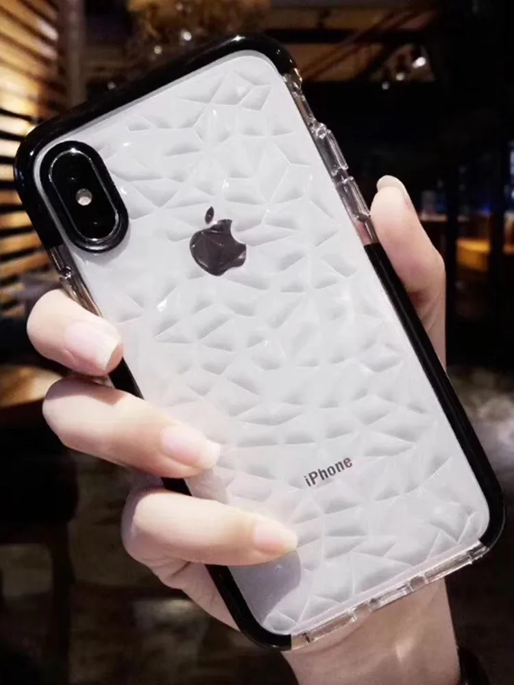 Прозрачный чехол для iPhone 11 Pro Max XR X 7 8 Plus мягкий из ТПУ с 3D алмазным узором прочный