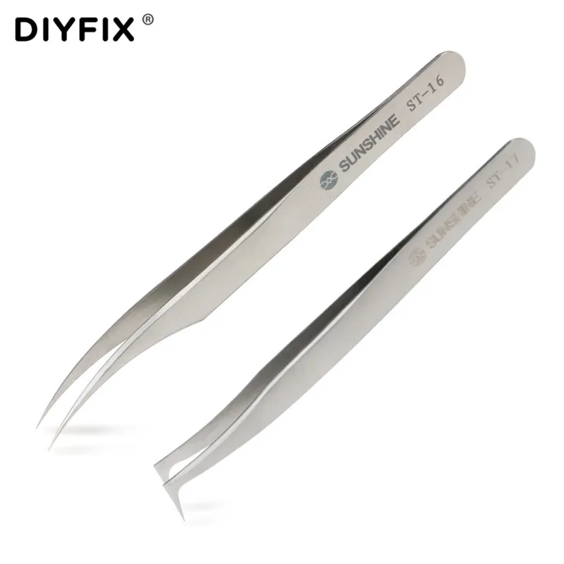 

DIYFIX Stainless Steel Eyelash Tweezers Ultra Precision Forceps with Curved Angled Fine Tip Beauty Craft Anti Acid Tweezers