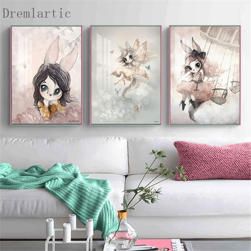 

Hand Painted Miss Rabbit Children's Room Decor Canvas Poster Decorative Print Wall Art Picture Living Room#20-1005-01