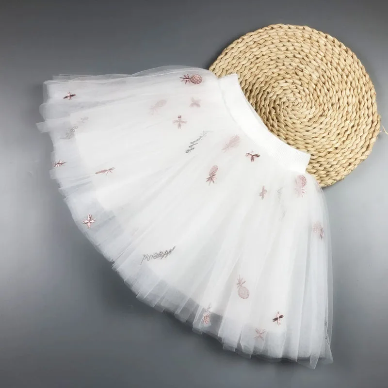 Летняя юбка для девочек юбки с вышивкой белая розовая Пышная пачка Детская