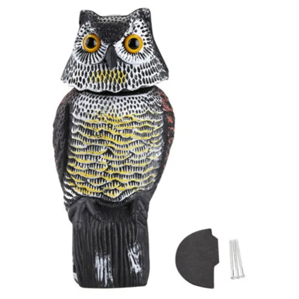 

Realistic Bird Scarer Rotating Head Sound Owl Prowler Decoy Protection Repellent Pest Control Scarecrow Garden Yard Decoration
