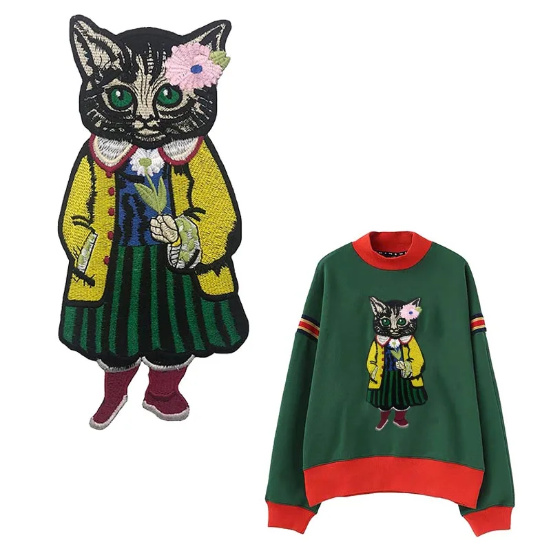 

Hot New Arrival Cute Cat Girl Embroidery Patches Sew On Applique Stickers For Clothes DIY Accessories