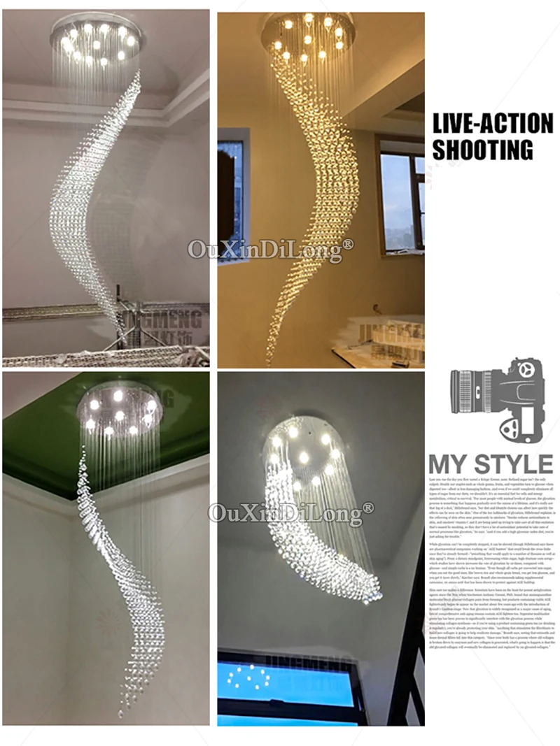 

1PCS LED Long Moon Spiral Living Crystal Chandeliers Lighting Indoor Fixture for Staircase Stair Lamp Showcase Hotel Hall GF423