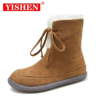 yishen 2021 new winter women boots high quality plush keep warm snow lace up flats shoes women casuals comfortable snow boots