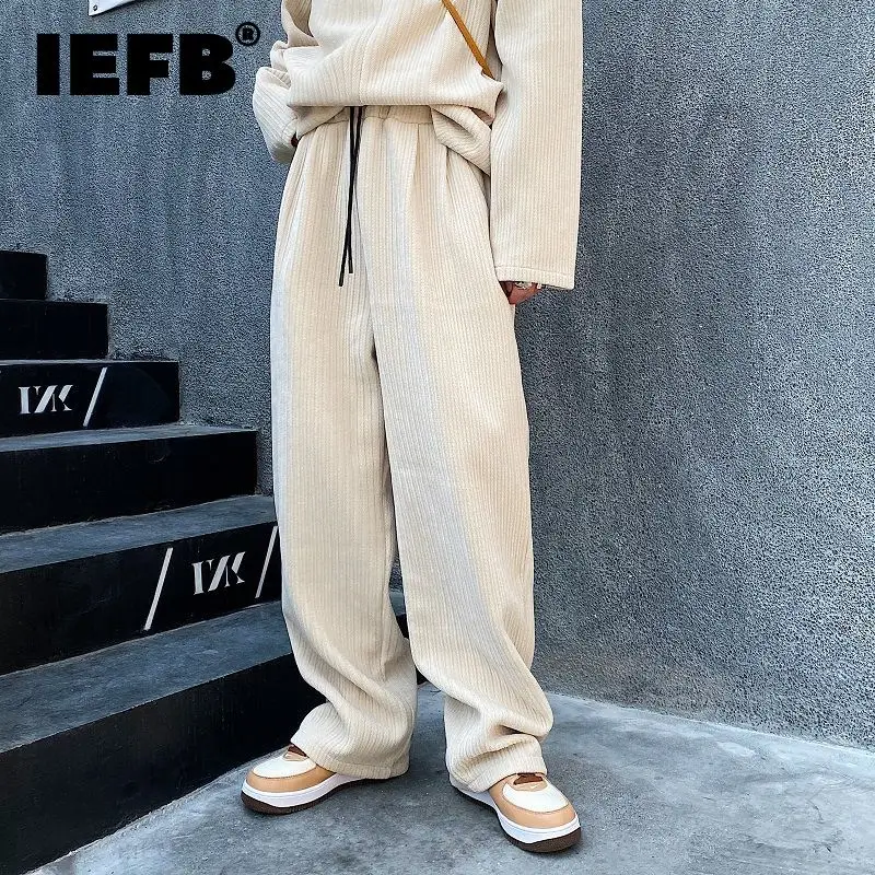 IEFB – pantalon Jacquard pour hommes  épais  Chenille  velours  avec cordon de serrage  mode