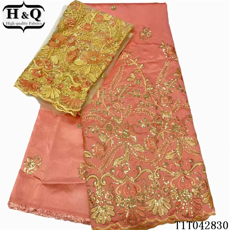 

H&Q 5+2 yards one set african george satin lace fabric 2021 high quality embroidery french chiffon lace fabrics for sewing T0518