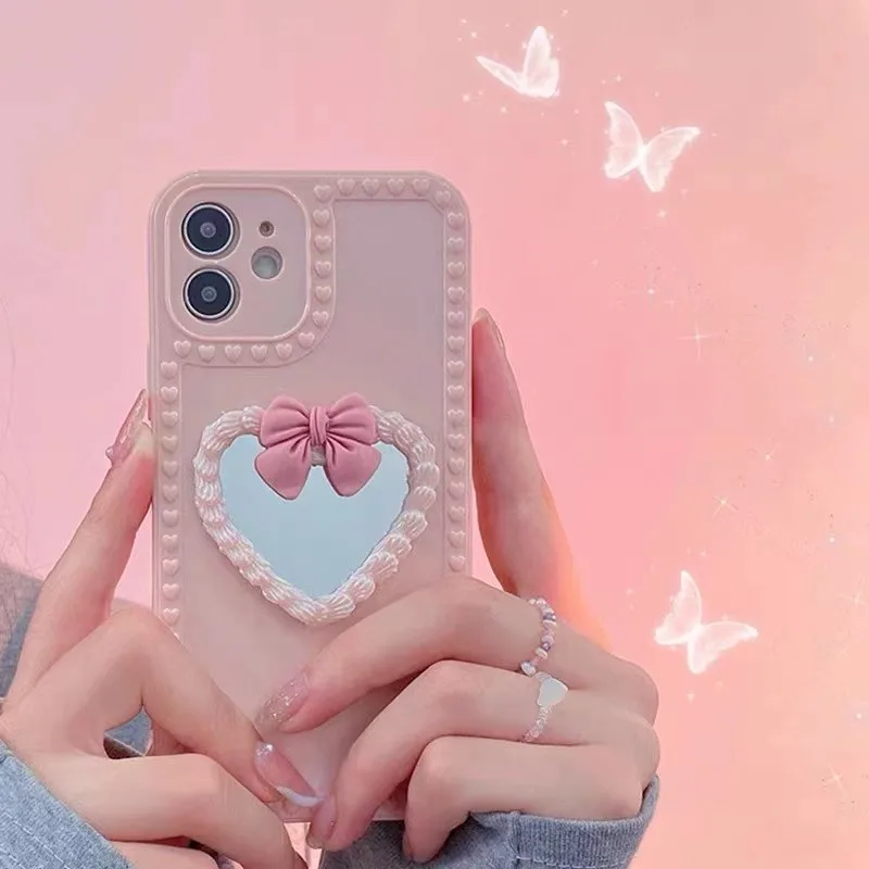 Чехол для телефона iphone 13 чехол с 3D бантом зеркало iPhone 12 11 Pro Max Mini X XR XS 6 S 7 8 Plus +