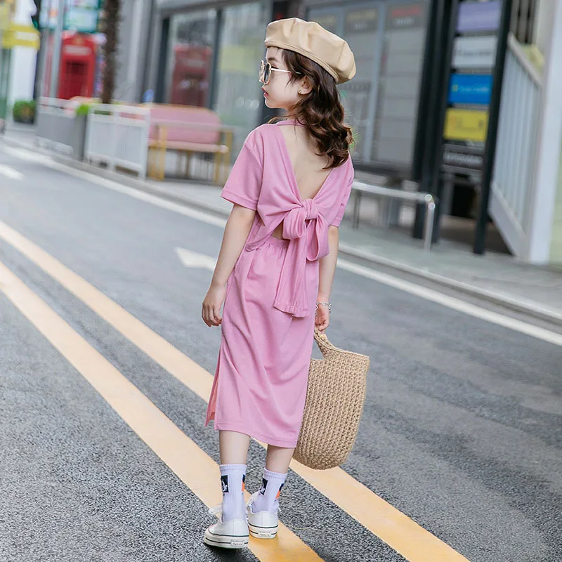 

Girls Summer Clothes Toddler Shirt Dress New Children Fashion Dress Cotton Personality Big Bow Kids Backless Dresse Cute, #8833