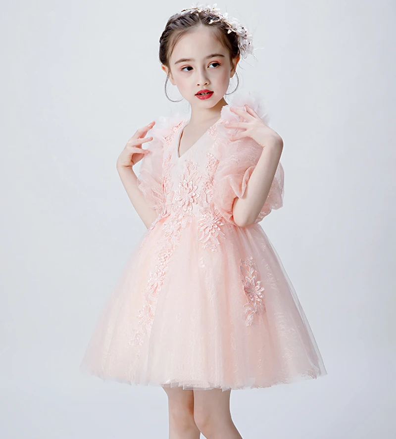 Свадебное платье с цветочной аппликацией для девочек фатиновое первого