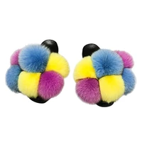 summer women slippers fox fur slides for women fluffy slippers house female shoes woman slippers with fur pom pon furry slides