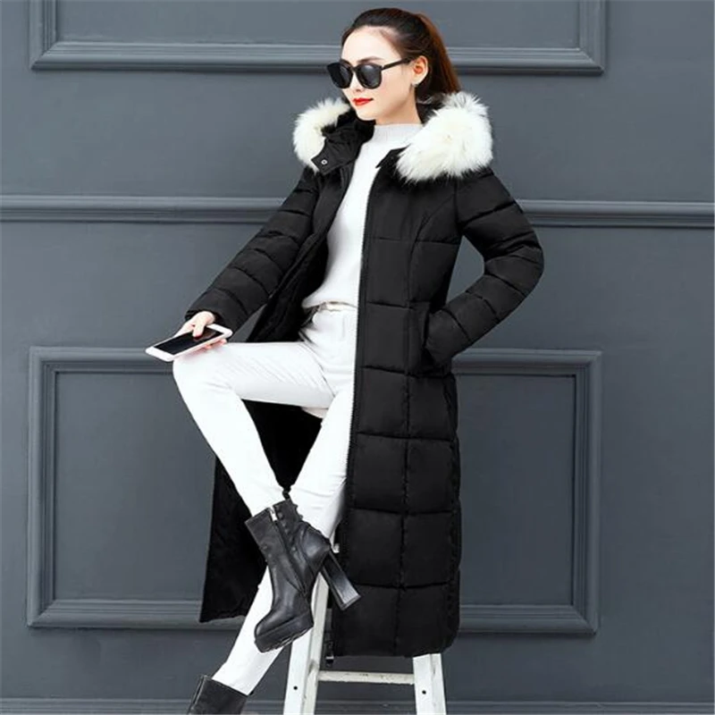 Женская зимняя длинная куртка новинка 2019 женский пуховик с капюшоном и большим