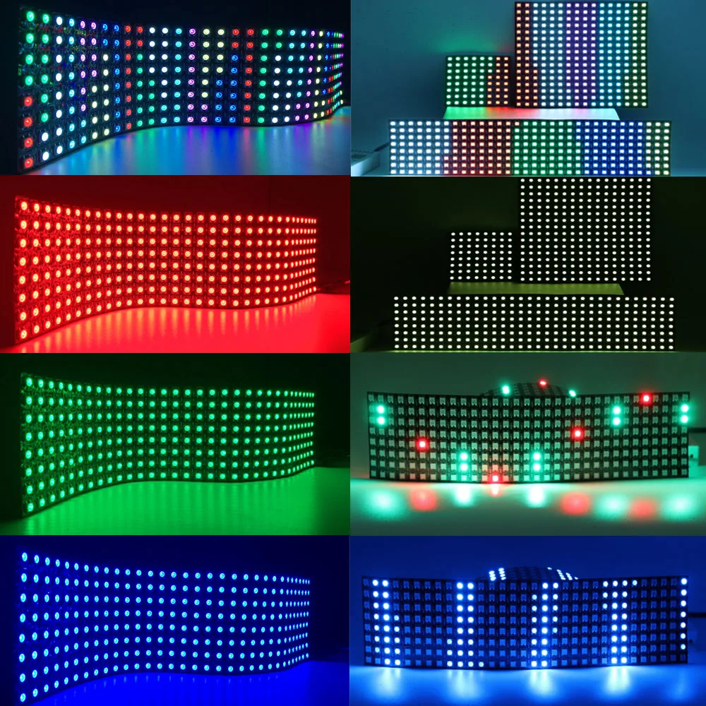 WS2812B LED Digital Flexible Individually Addressable Panel Light WS2812 8*8 16*16 8*32 Pxiels Module Matrix Screen DC5V images - 6