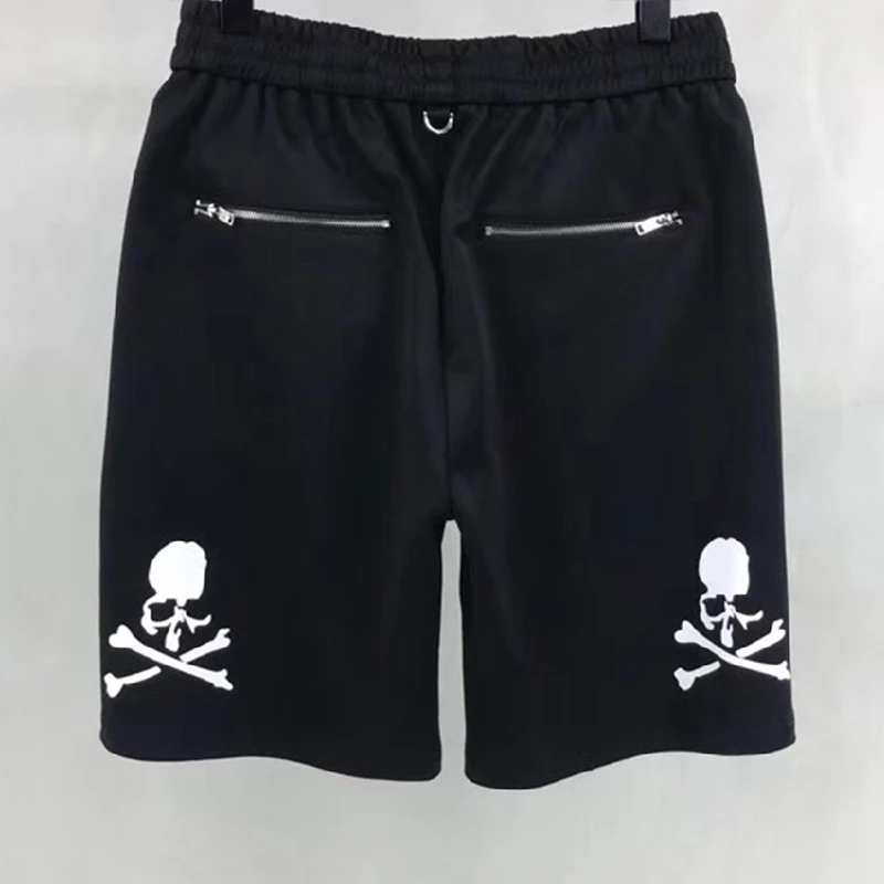 

2022 summer dark black MMJ skull print men women short zipper loose casual shorts DK724