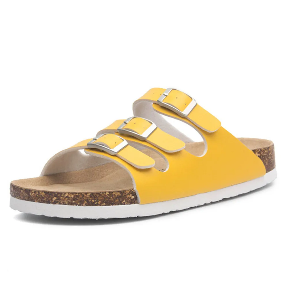 

2022 New Summer Women Buckle Cork Slippers Lovers Flats Shoes Outdoors Casual Mixed Color Outside Non-slip Beach Slides Eu 35-45