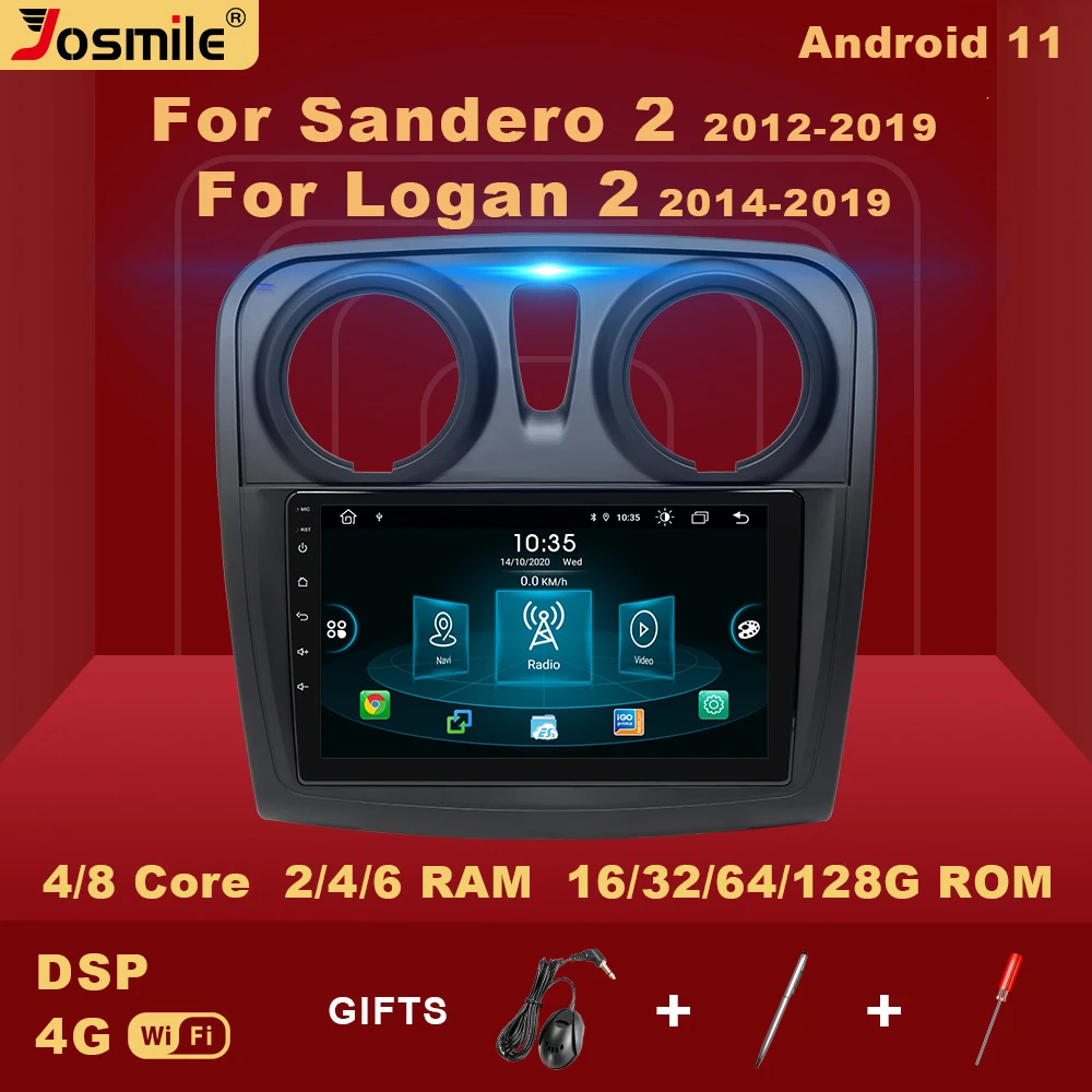 

2 din Android 11 Car Multimedia Player For Renault Logan 2 Sandero Radio 2014-2019 Video GPS Head Unit Stereo Audio Carplay 6GB