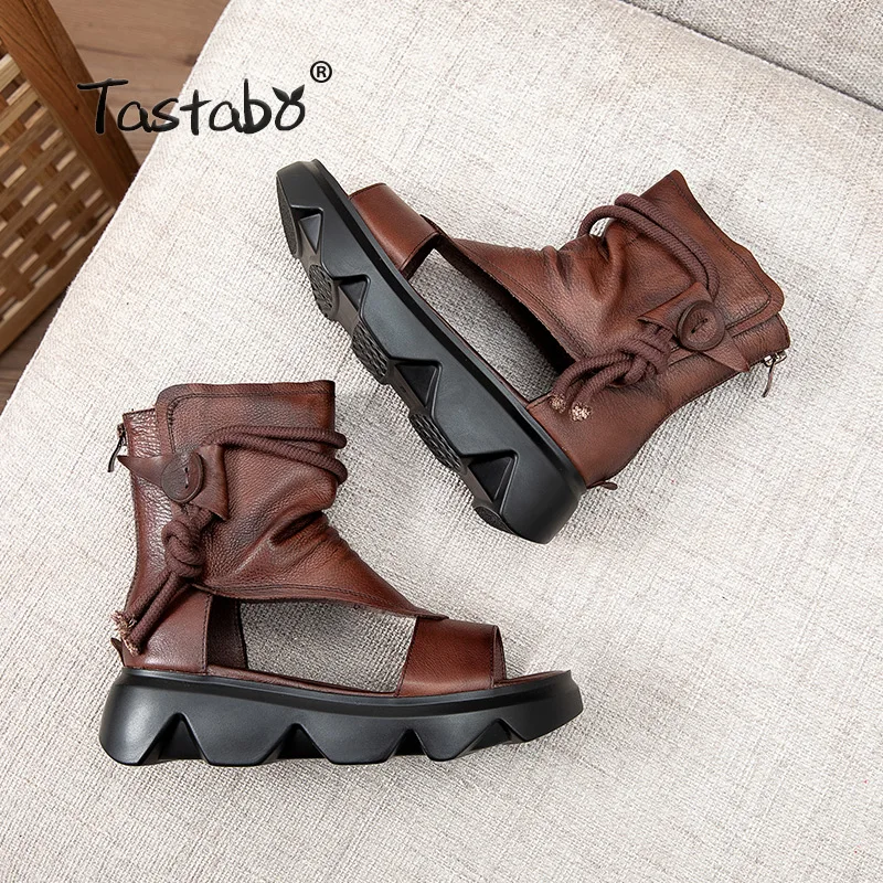 Летние женские ботинки повседневные ботильоны сандалии из натуральной кожи с