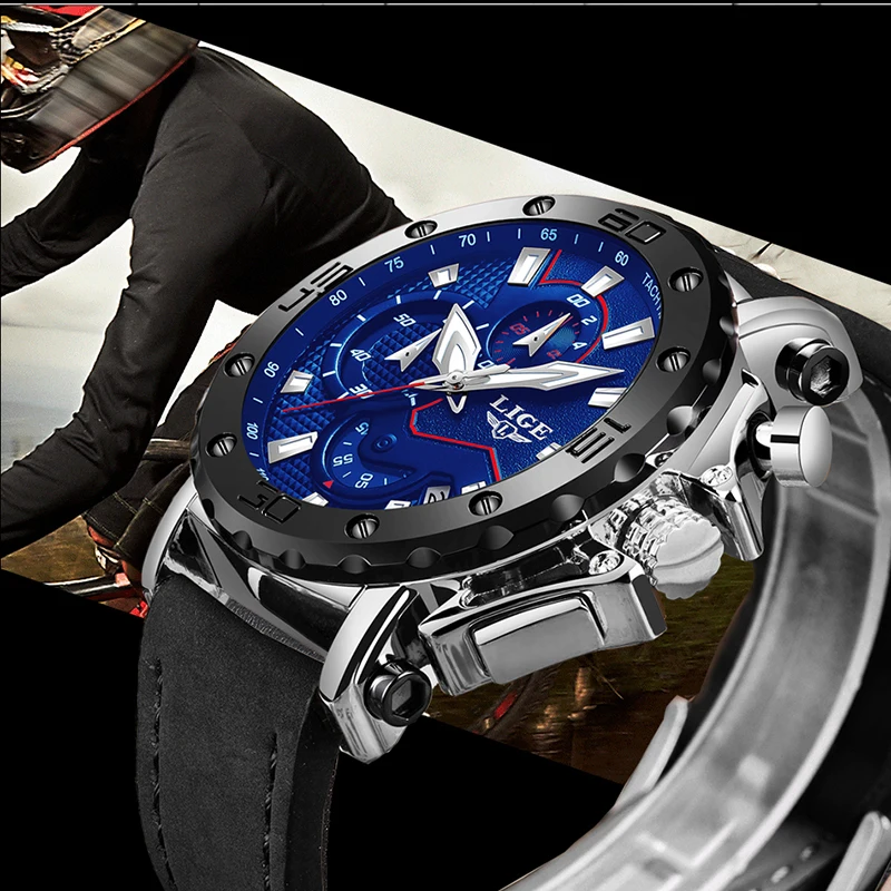 2019 наручные часы lige люксовый бренд Мужские Аналоговые кожаные спортивные