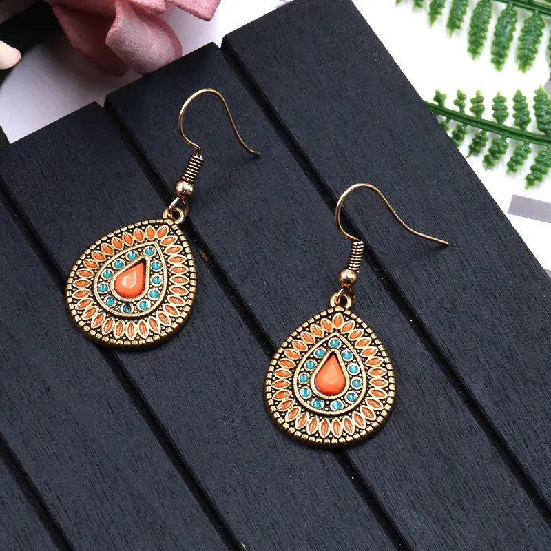 

Vintage Water Drop Earrings For Women Tibetan Jewelry 2020 Orange Wedding Bridal Earrings Hanging Gypsy Jewelry Oorbellen