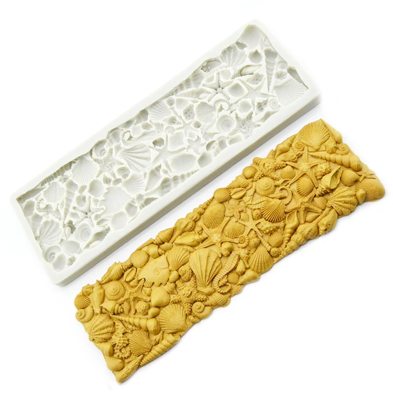 Meibum Conch Shell Starfish Seahorse Sugar Craft Silicone Fondant Cake Mold Wedding Chocolate Dessert Border Decorating Mould |