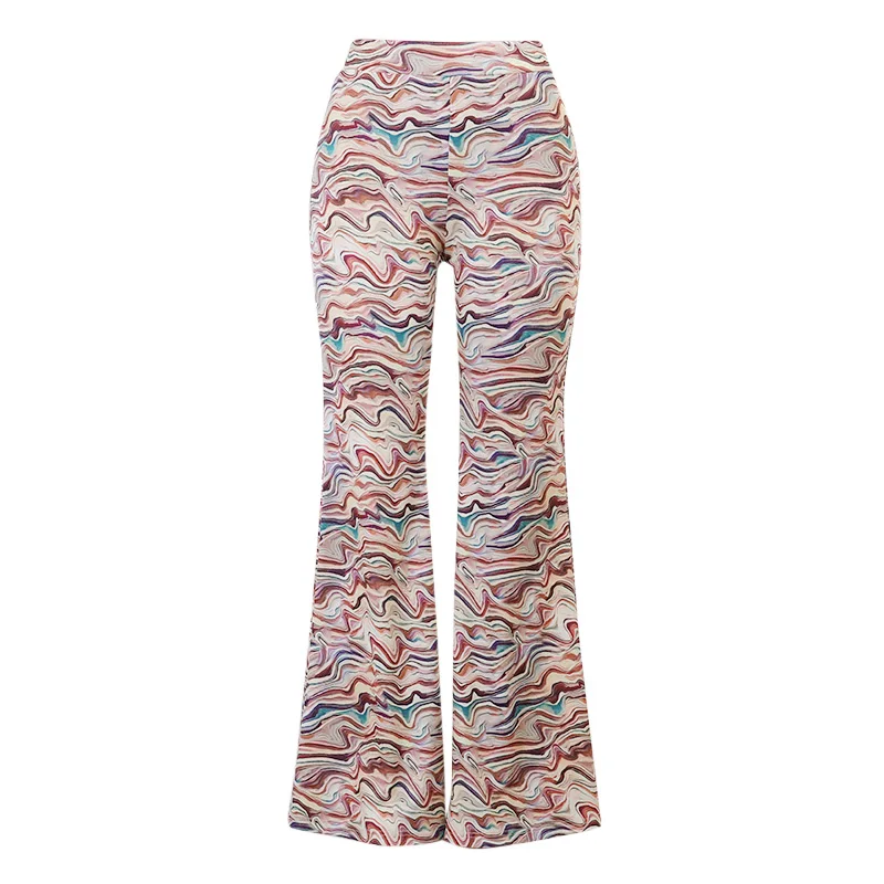 

InstaHot Women Waves Multicolor Flare Pants Sexy Casual Club Streetwear Trousers 2021 Fashion Vintage Office Lady Female Pants