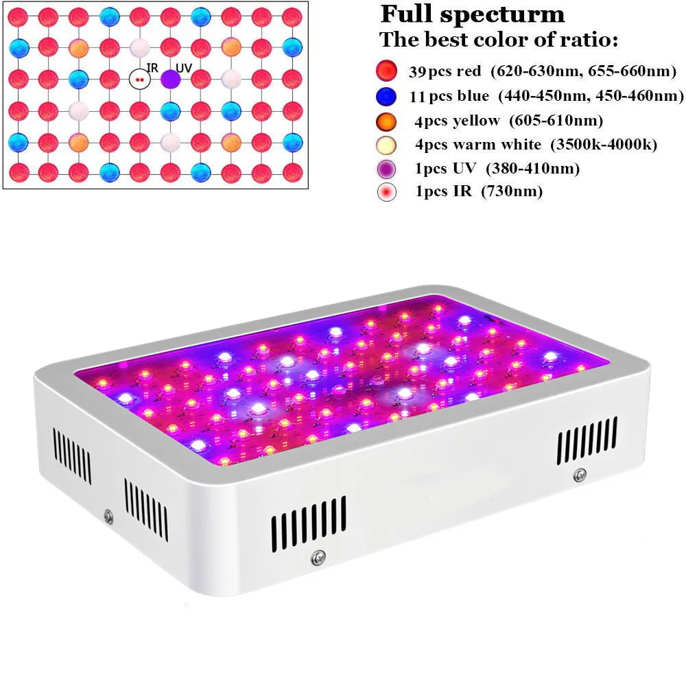 Алмазный Dual чип 300/600/800/1000/1200/1500/1800/2000W светодиодный Grow светильник полный спектр