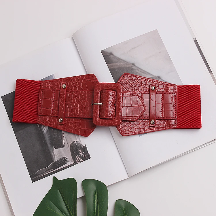 red Бренд, Женский широкий регулируемый тонкий корсет, пояс, черный, искусственная кожа, ретро дизайн, удобные эластичные ремни, аксессуары - Цвет: red