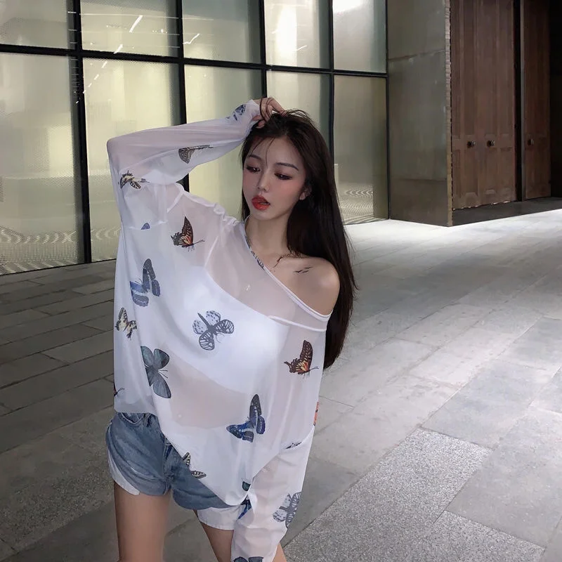 

Женская сетчатая блузка с круглым вырезом и длинным рукавом