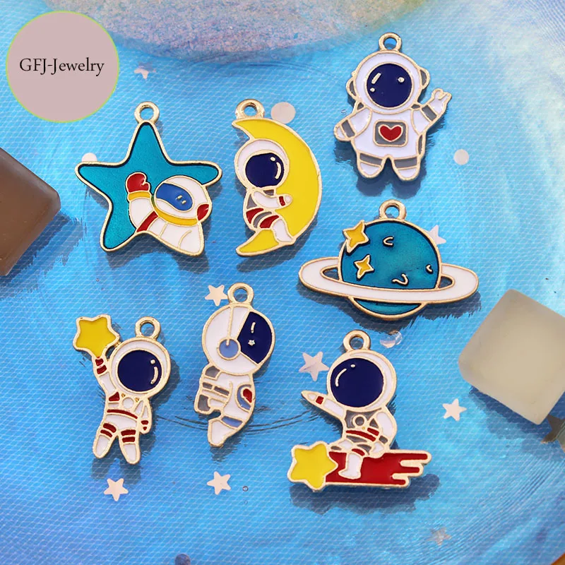 

10pcs Astronaut Space Universe Moon Stars Enamel Charms Pendant DIY for Necklace Bracelet Earring Jewelry Making Accessories