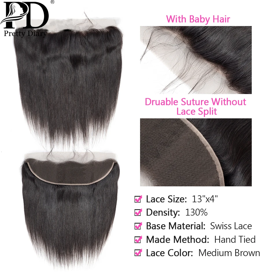 Бразильские прямые волосы 13*4 кружевная Фронтальная застежка узлы отбеленные с