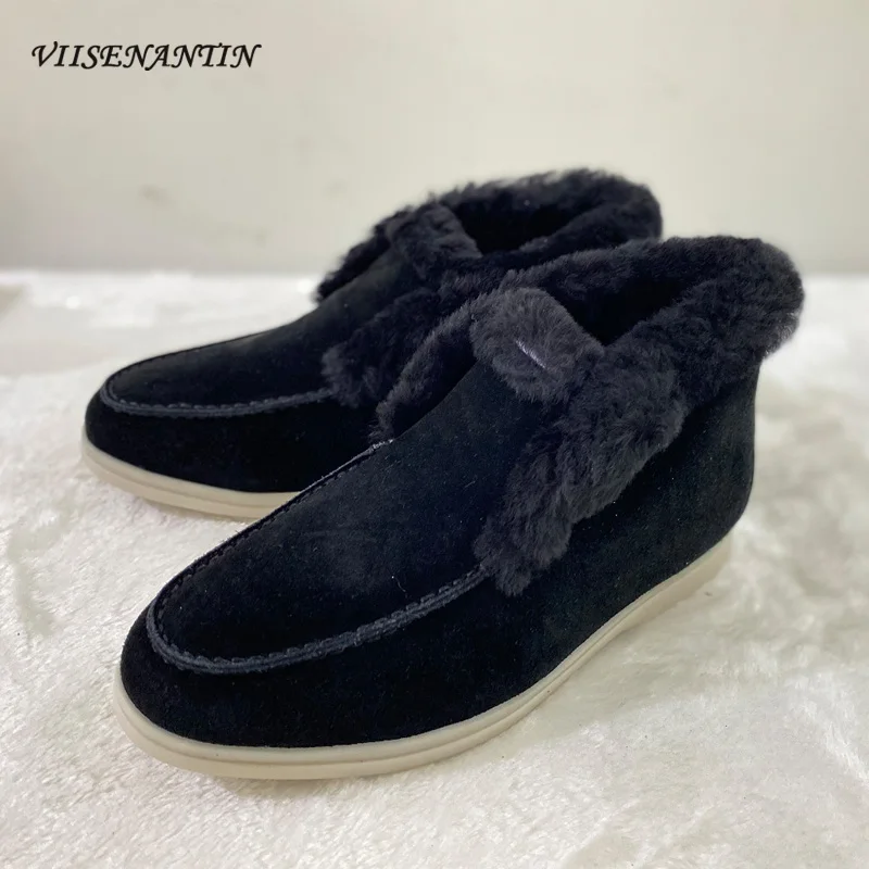 

Casual Flat Neutral Men's and Women's Snow Boots Winter Wool Warm Low-heel Loafers Genuine Leather Non-slip Short Boots