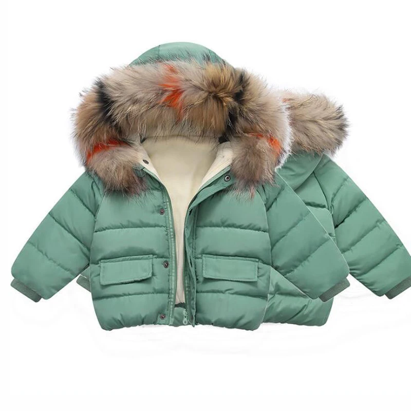 2020 Winter Baby Girl Jacket Toddler Boys Jackets Real Fur Collar Kids Cotton Coats Clothes Infants Toddlers Girls Warm Jackets