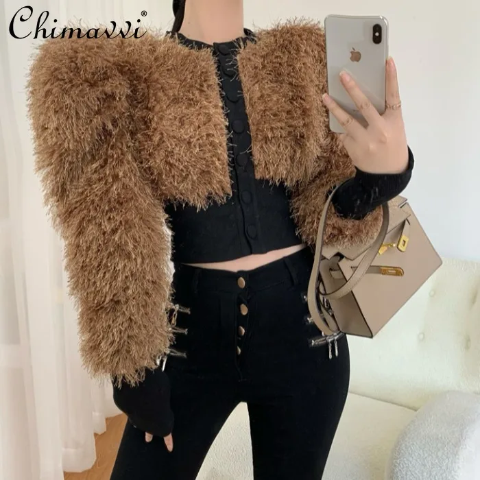 

Korean Style False Two Piece Jacket Women Tassel Velvet Black Short Coat Female Bubble Long Sleeve Korean Fashion Overcoat
